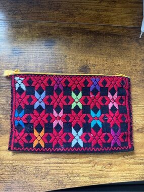 Handwoven Black Multicolor Floral Zip Pouch - Women Bags